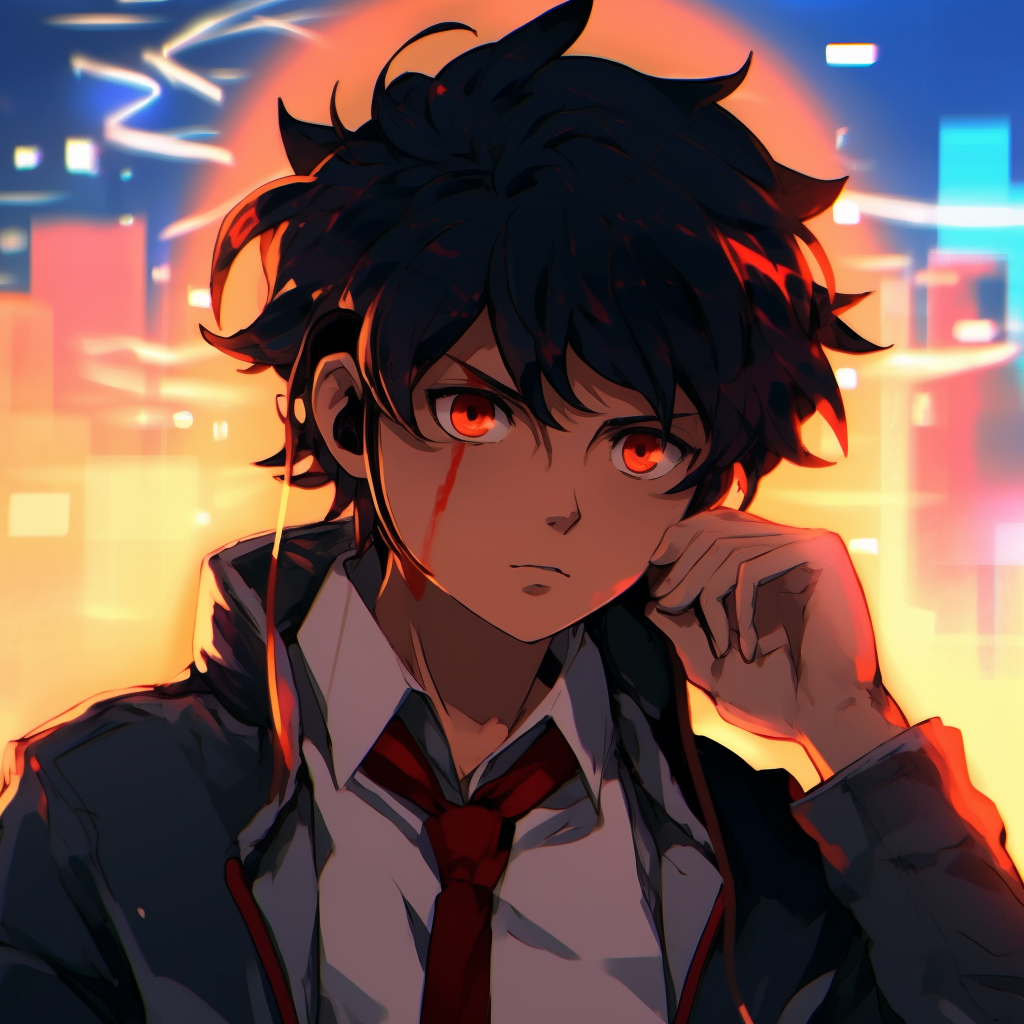 Close-up of Akira's decisive stare, high contrast and crisp details. male anime pfp styles pfp for discord.