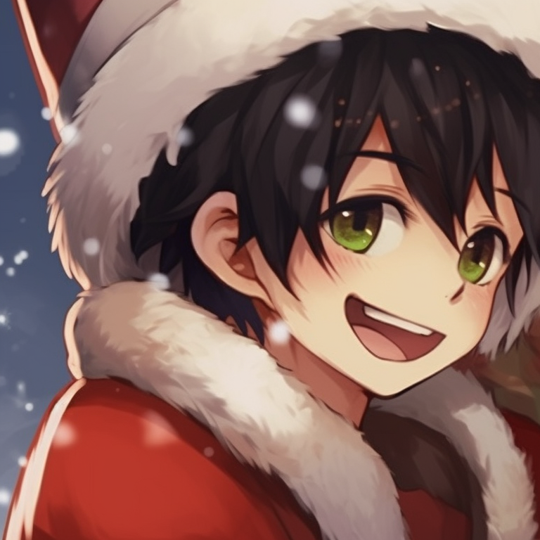 Two characters gazing at the star speckled skyline, nostalgic atmosphere, warm color scheme. top matching christmas anime boy pfp pfp for discord.