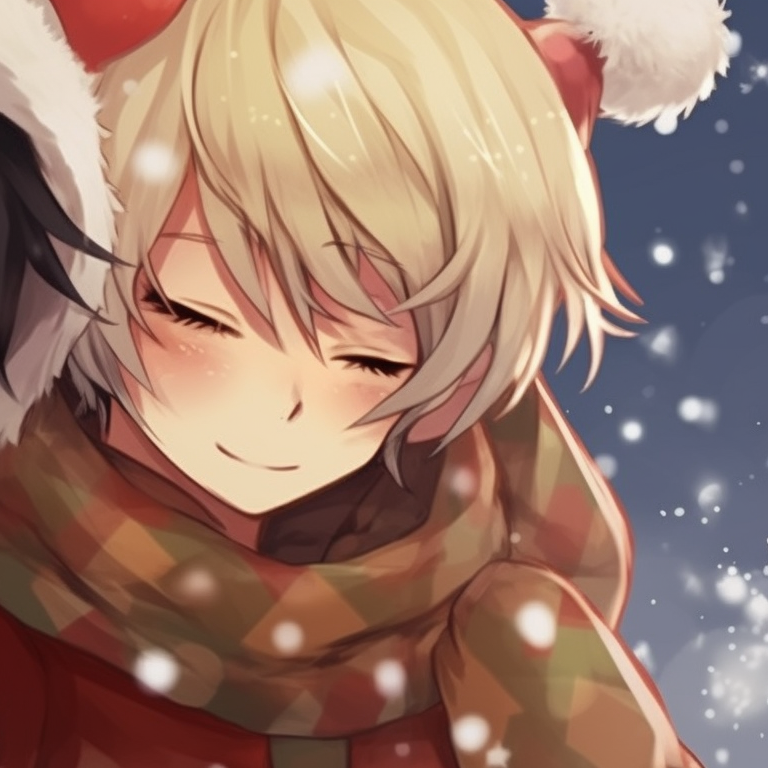 Two characters gazing at the star speckled skyline, nostalgic atmosphere, warm color scheme. top matching christmas anime boy pfp pfp for discord.