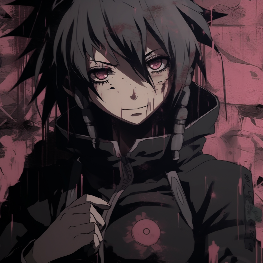 Sakura posing in a grunge setting, edgy composition with grainy textures. grunge anime aesthetic pfp