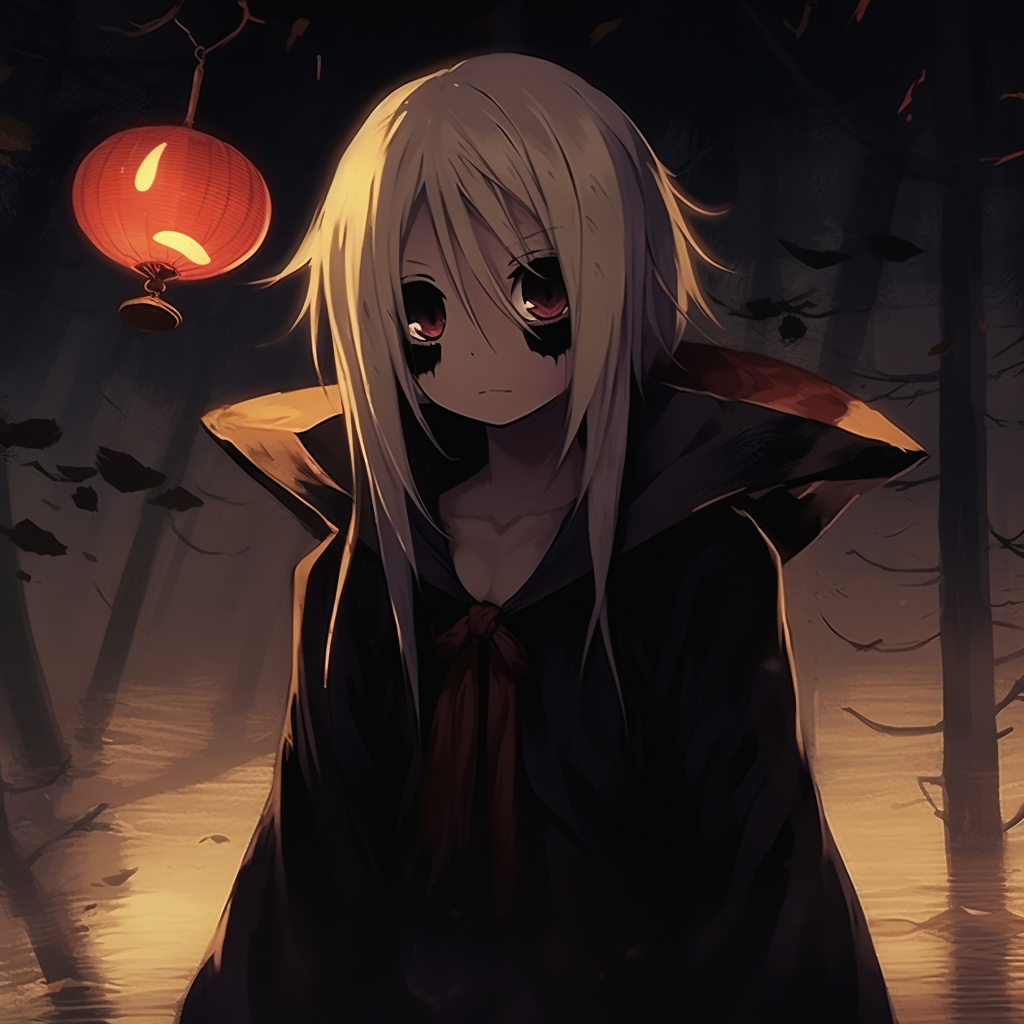 No Face surrounded by a Halloween-themed luminosity, detailed use of light and shadow. ideas for anime halloween pfp