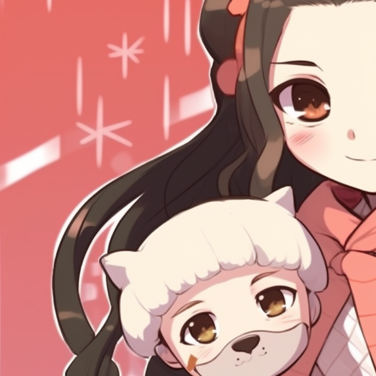 Close-up of Nezuko and a companion, vivid colors, high contrast and intricate festive details. nezuko-themed matching christmas pfp pfp for discord.