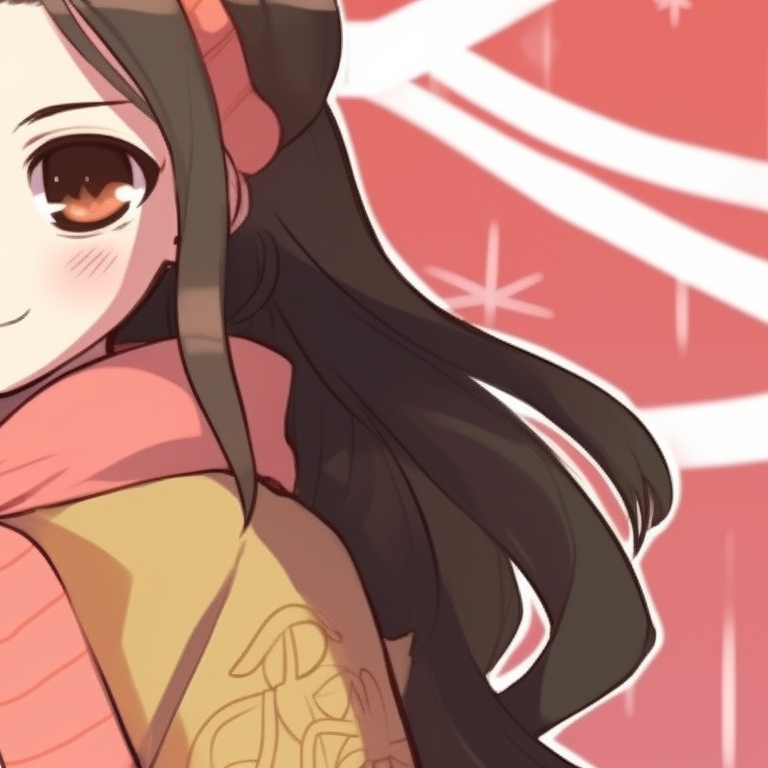 Close-up of Nezuko and a companion, vivid colors, high contrast and intricate festive details. nezuko-themed matching christmas pfp pfp for discord.
