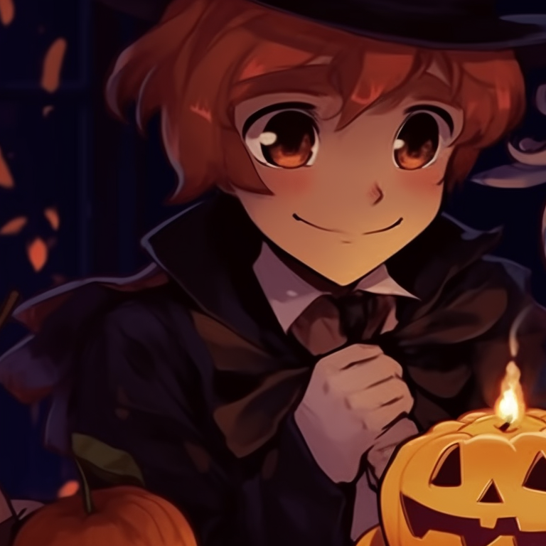 Two characters standing by a cornucopia, rustic charm and symbols of harvest. thanksgiving style halloween matching pfp for duo pfp for discord.