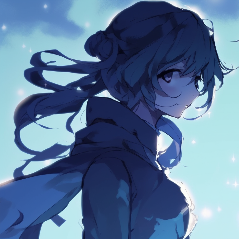 Two characters floating in a cosmic background, vibrant blue nebulas and starry patterns. aesthetic pfp discord in blue pfp for discord.