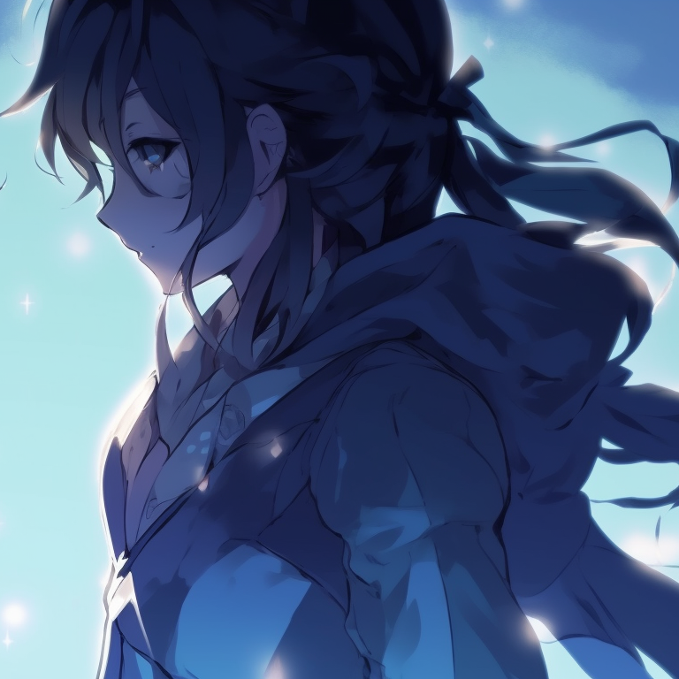 Two characters floating in a cosmic background, vibrant blue nebulas and starry patterns. aesthetic pfp discord in blue pfp for discord.