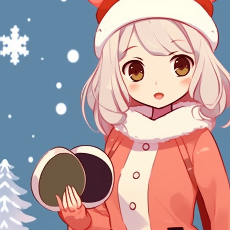 Two characters, vintage Christmas outfit, abstract pastel background. unique matching retro aesthetic cartoon pfp christmas themes pfp for discord.