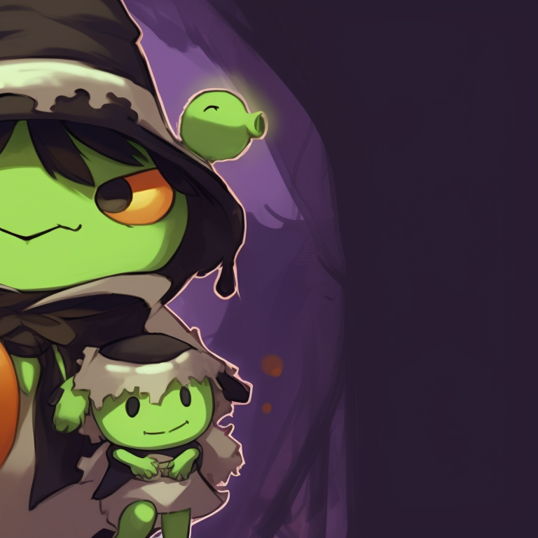 Two frog characters, one in a vampire suit and the other in a mummy wrap, standing amidst pumpkin field. unique matching frog pfp halloween theme styles pfp for discord.