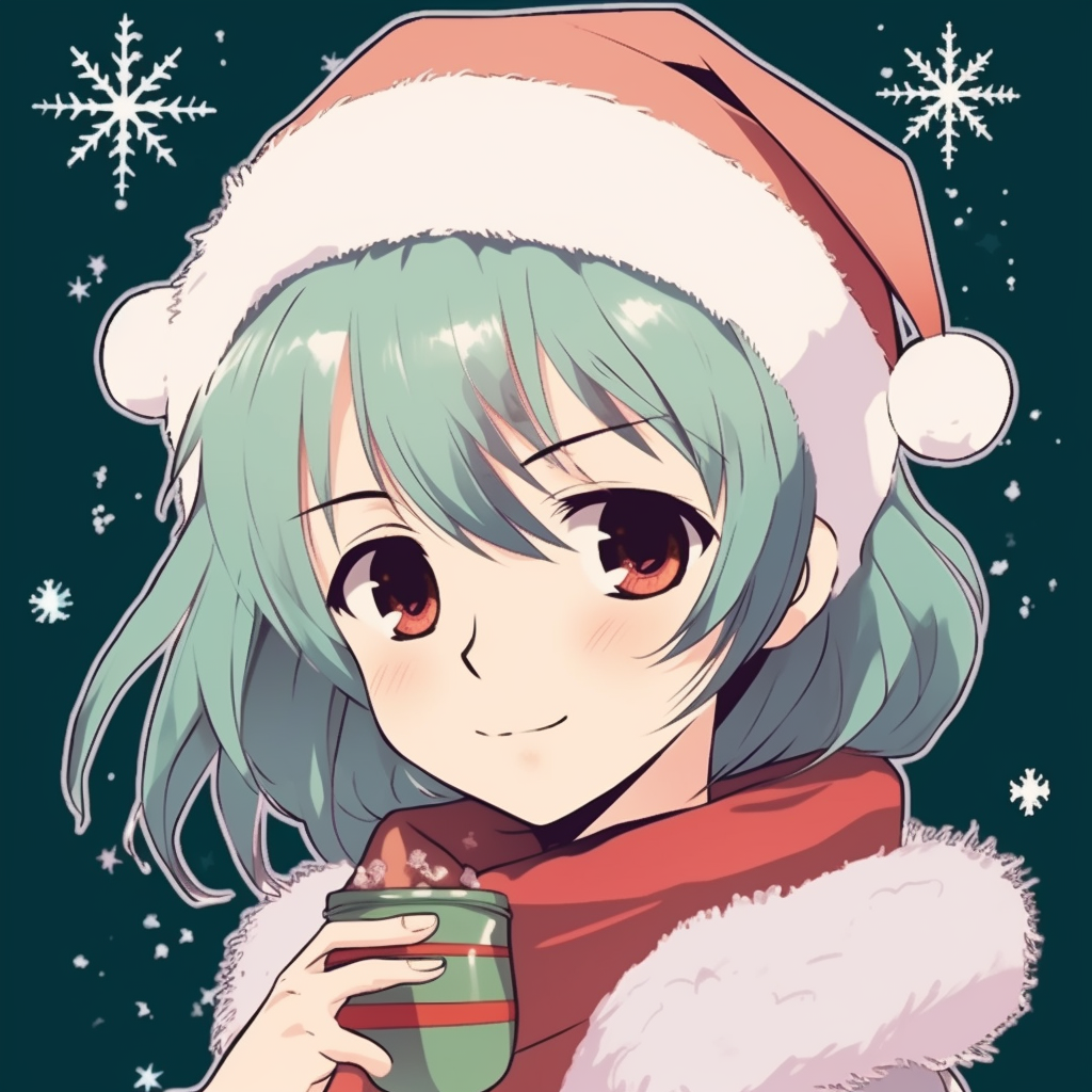 Sailor Moon against the backdrop of a snow-covered city, vivid blue colors, and detailed linework showing the winter chill. top rated anime christmas pfp