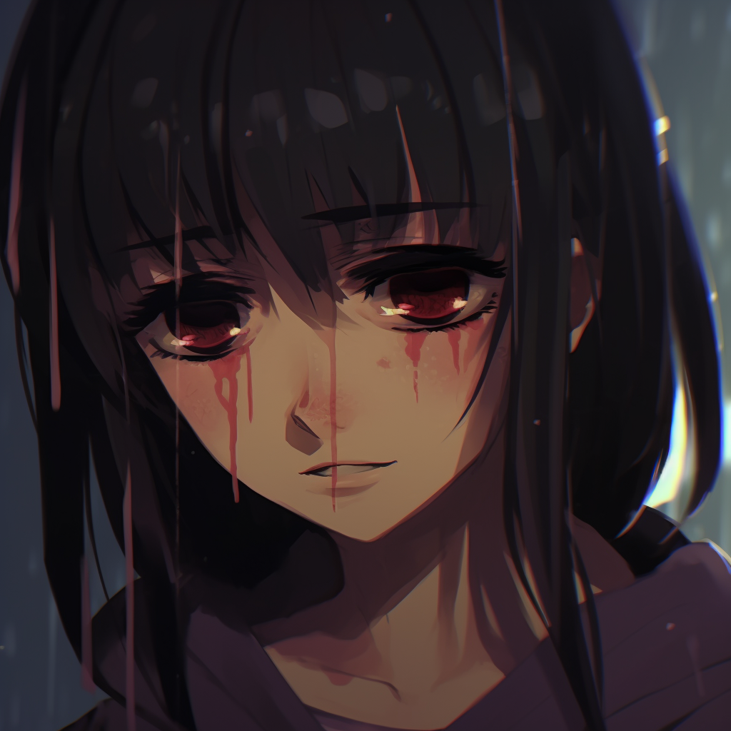 Full view of a dejected anime character in monochrome, with a high level of detail in the hair and clothing. artistic sad anime pfpHD, free download