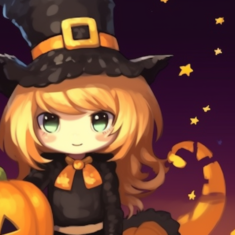 Two cats, in eerie but adorable poses, appearing to rise from jack-o'-lanterns. cat pfp in halloween theme pfp for discord.