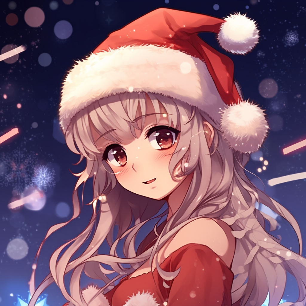Christmas anime boy holding a stack of presents, dynamic composition and playful appearance. cute christmas anime pfp
