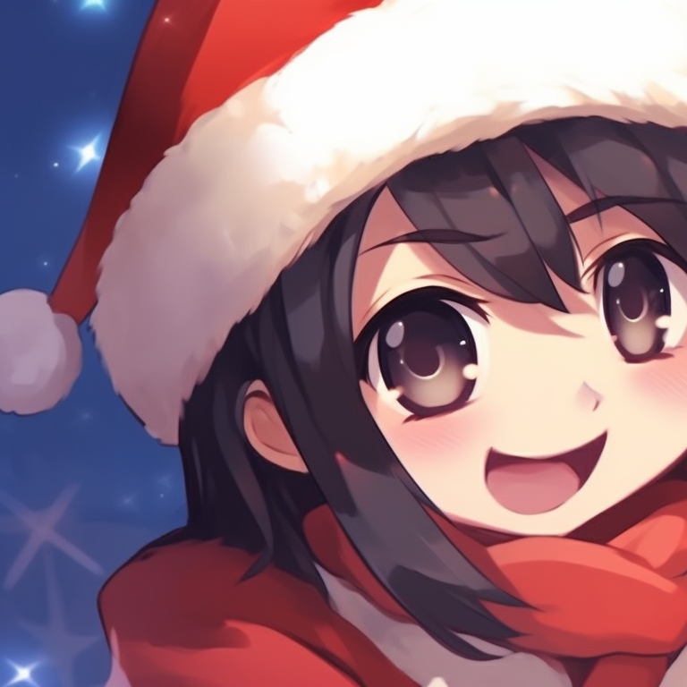 Two characters under a mistletoe, intense gaze, soft blush, use of soft red and green hues. christmas themed matching discord pfp pfp for discord.