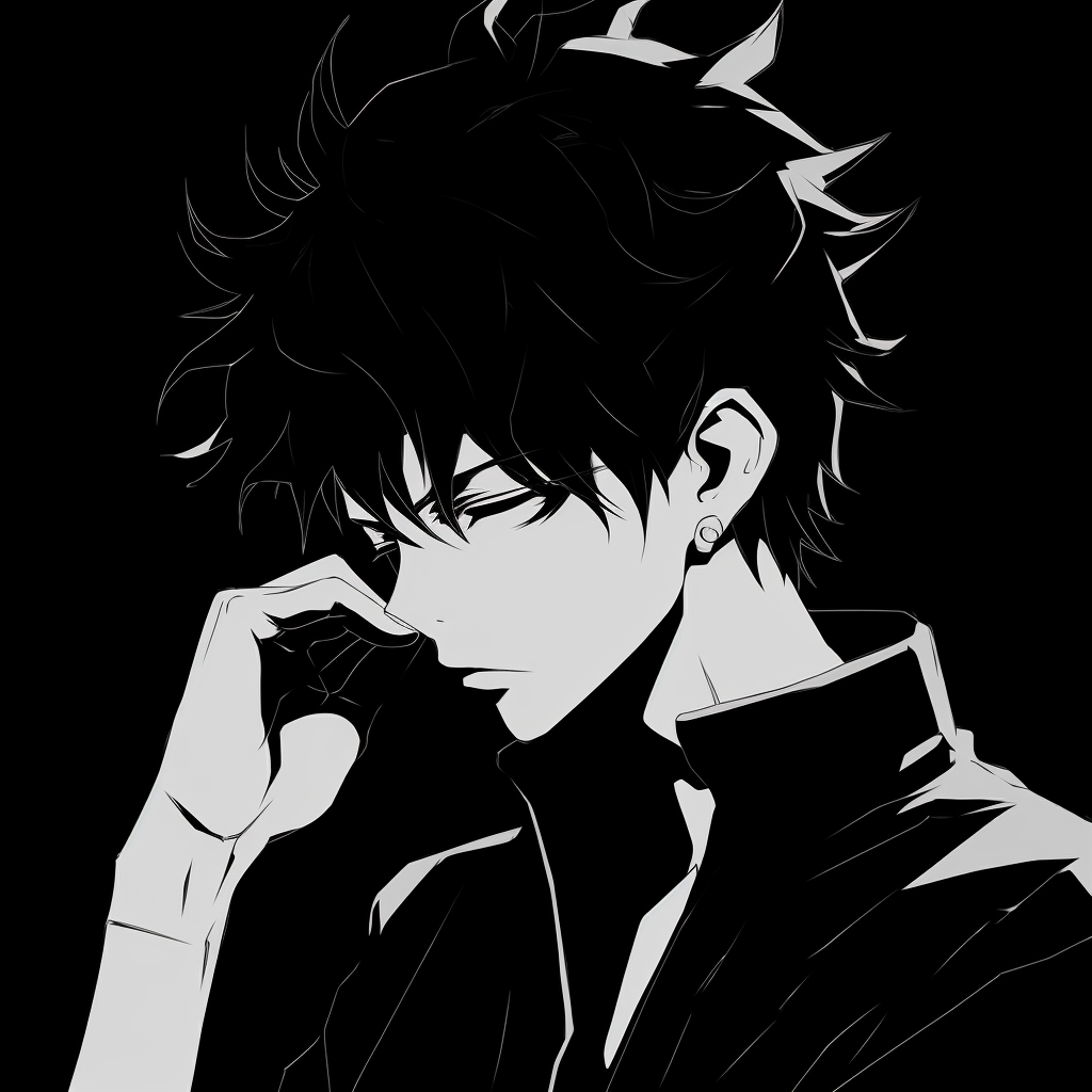 Spike from Cowboy Bebop, minimalistic black and white profile with a clean, crisp aesthetic. trending black and white anime aesthetic pfp pfp for discord.