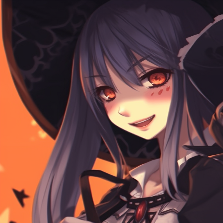 Two characters dressed in witch costumes, muted colors and detailed embroidery. halloween-inspired anime matching pfps pfp for discord.