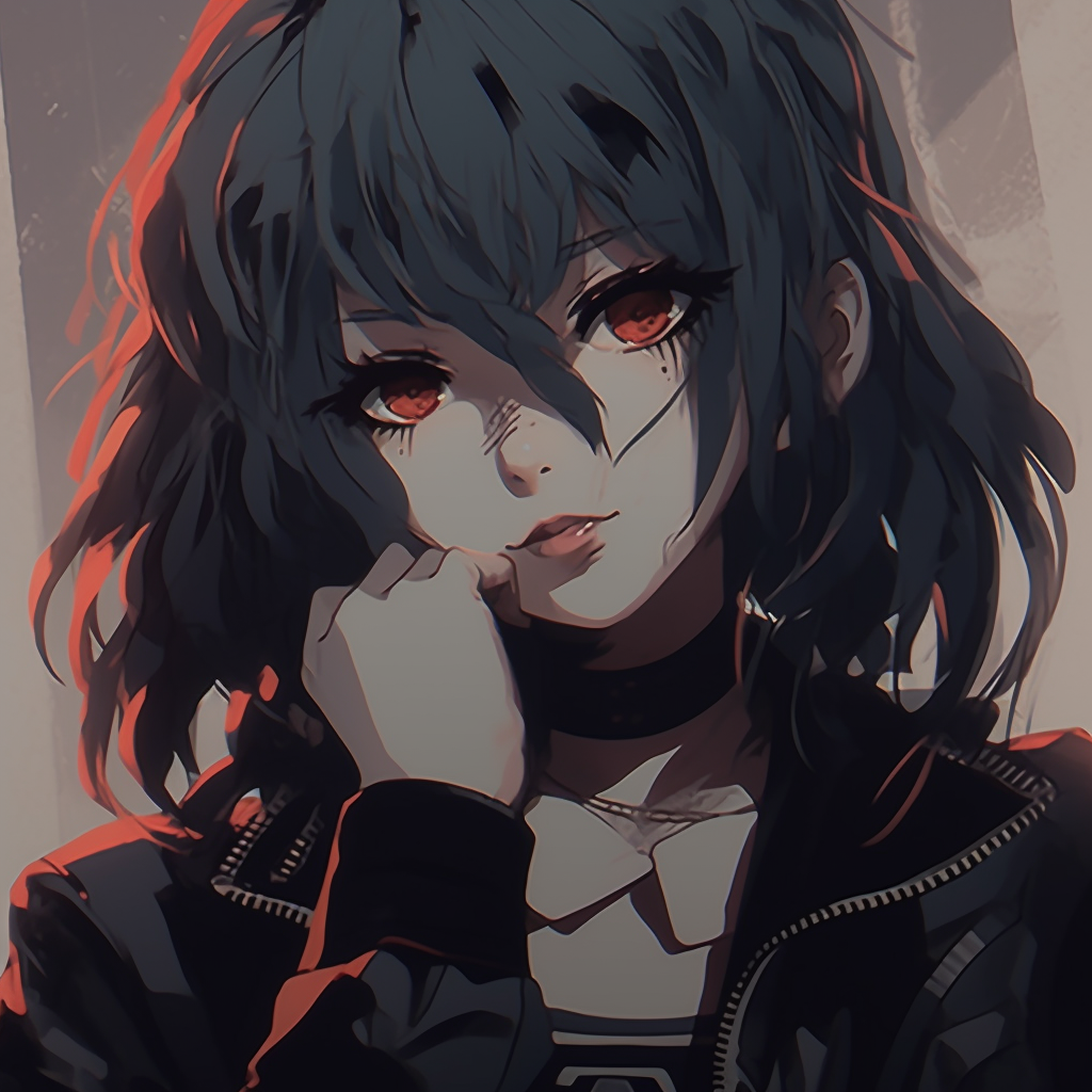 Detailed close-up of a grunge style Anime Girl, emphasis on strong contours and dark colors. stunning grunge anime girl aesthetics