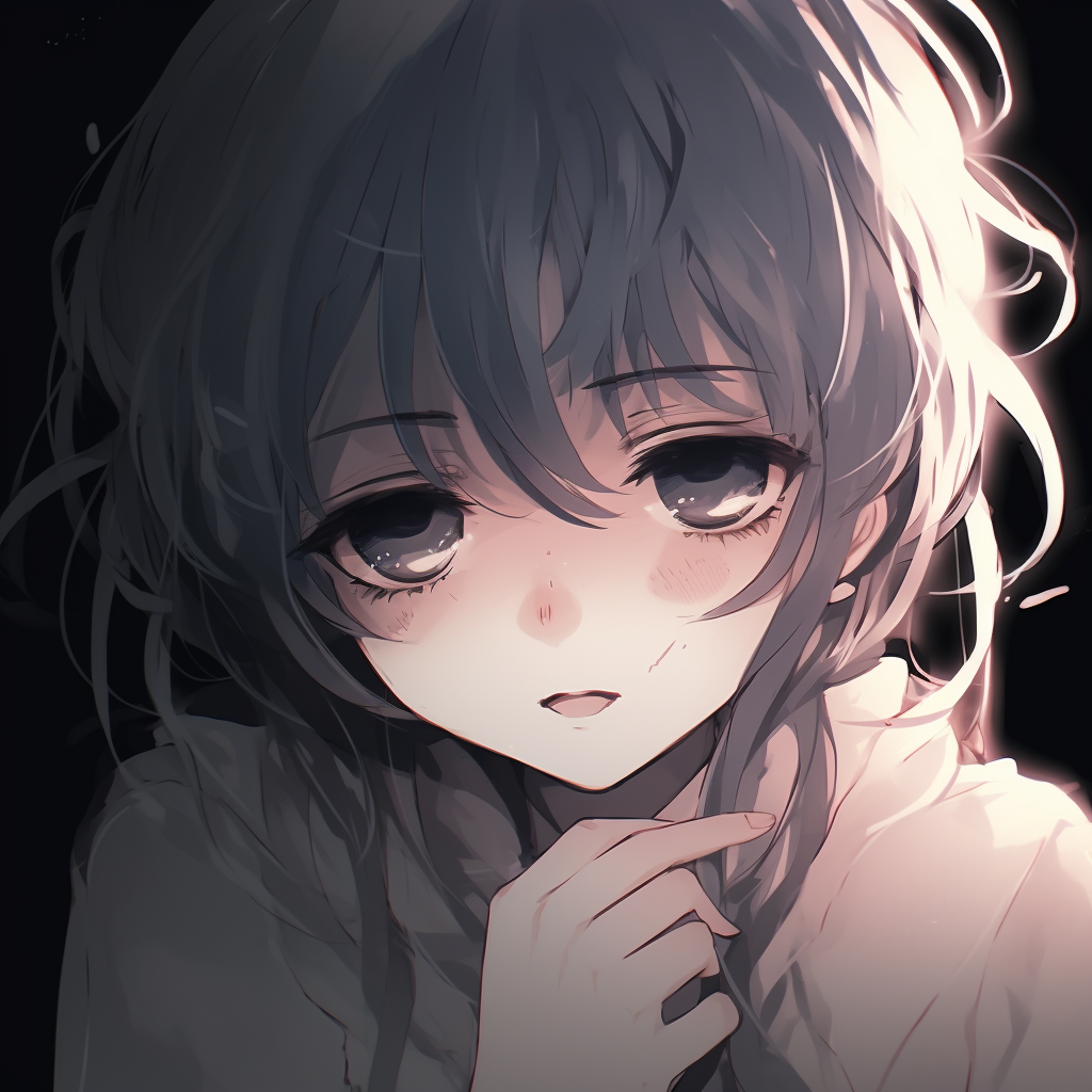 Close-up of an anime character in despair, with intricate detailing around eyes welling up with tears. adorable sad anime pfpHD, free download