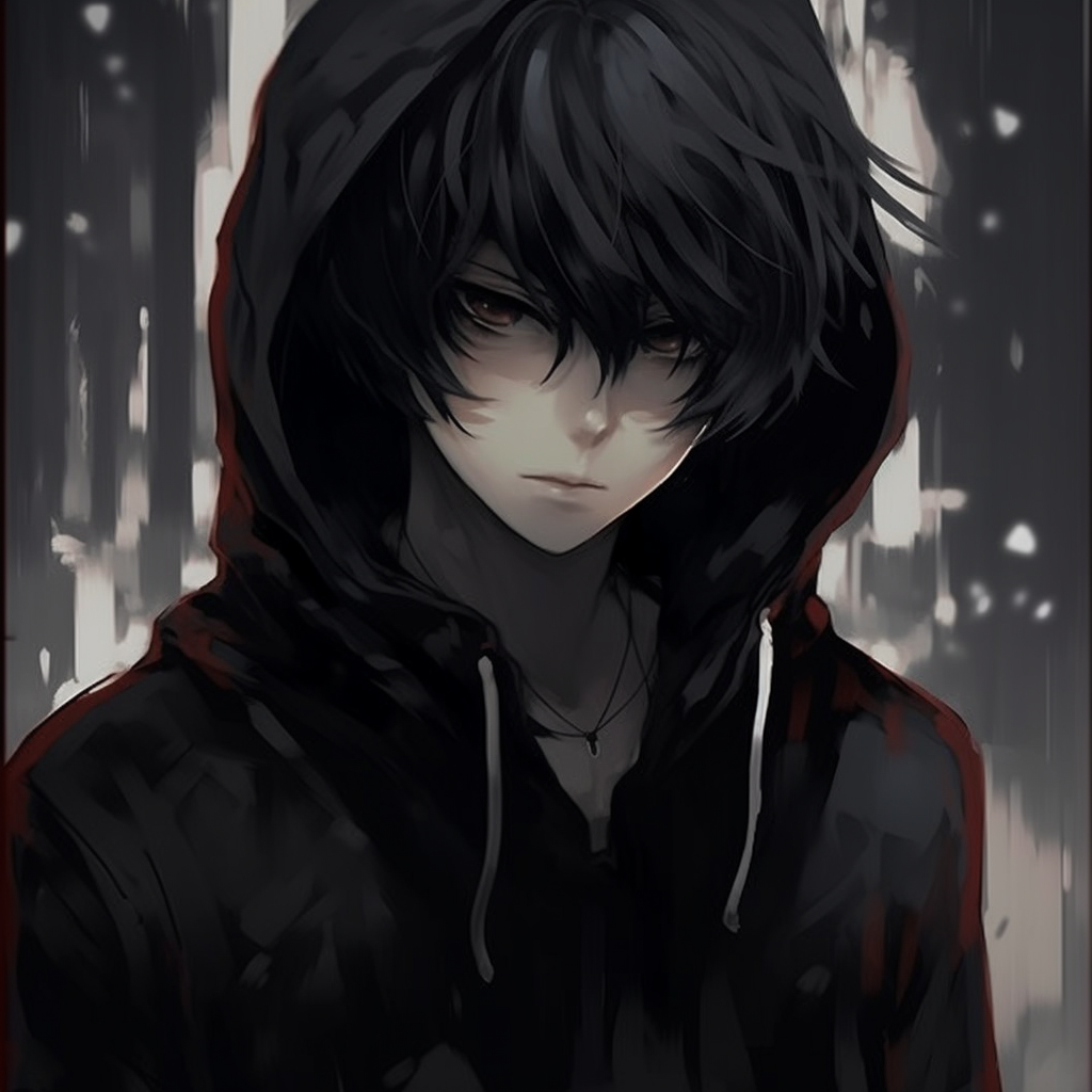 Anime boy shrouded in black, accentuating the mystery and depth of the character. anime boy pfp aesthetic in black pfp for discord.