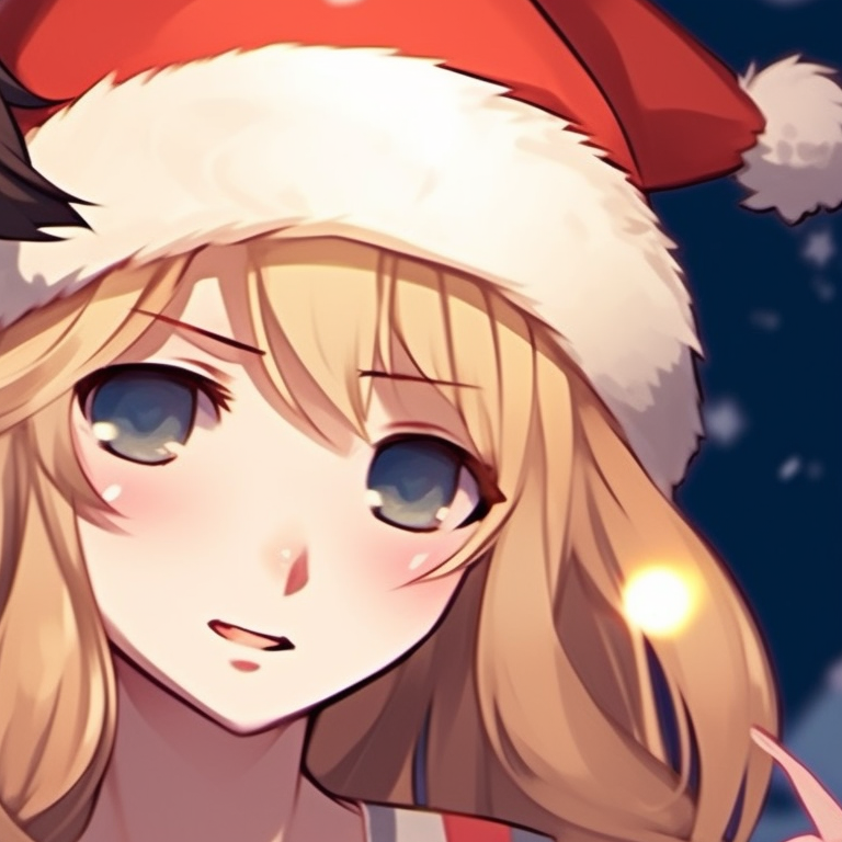 Two characters under mistletoe, indication of a sweet kiss, cool undertones with richly colored details. romantic matching christmas couple pfp pfp for discord.