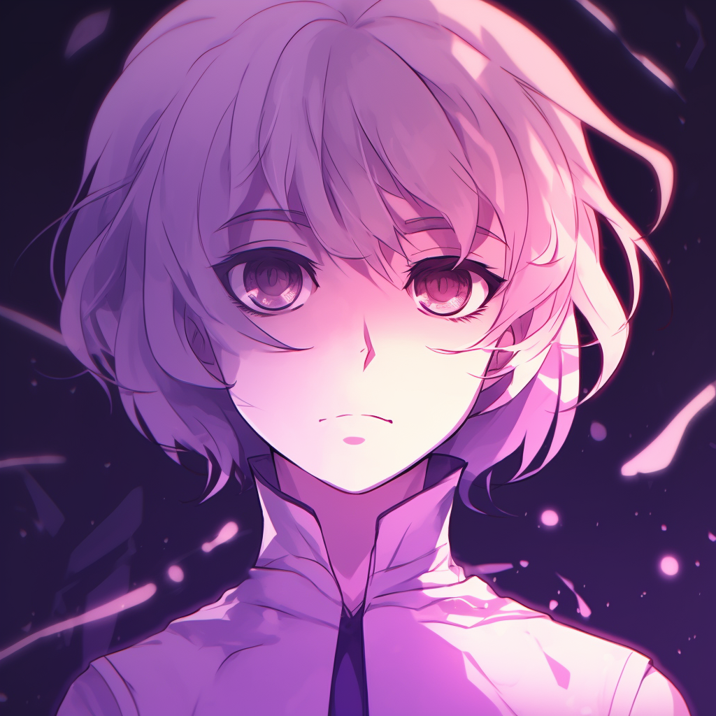 Zero Two from Darling in the Franxx, intense stares, intricate detailing, and smoky purple background. anime purple pfp highlights pfp for discord.