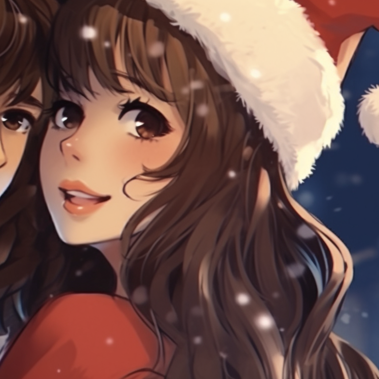 Characters in cozy outfits by the fire, warm colors and comfortable poses. preppy matching christmas pfp ideas pfp for discord.