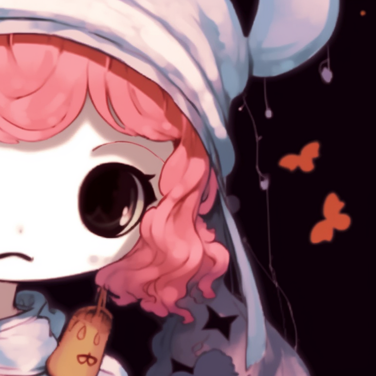 Two characters draped in ghost-themed costumes, colors are intentionally muted with darker tone highlights. my melody matching pfp halloween theme makeup pfp for discord.