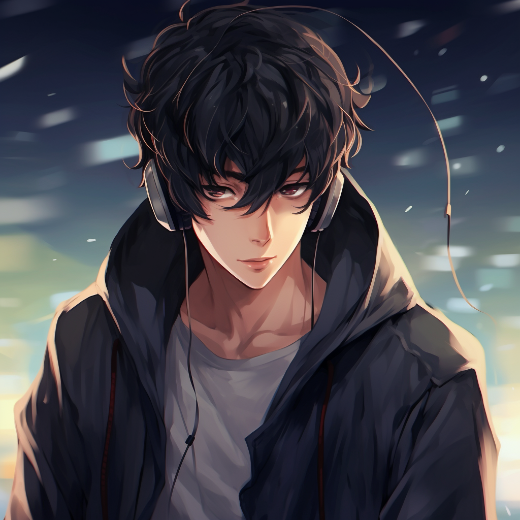 Intense profile picture of an anime guy against a starry backdrop, with glowing red eyes offering sharp contrast to the rest of the image. cool anime guys pfp pfp for discord.