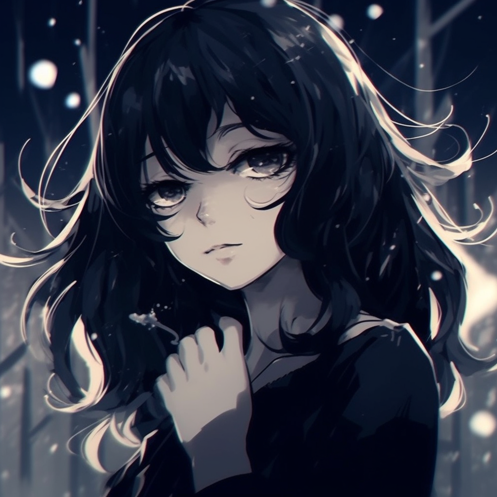 Smiling anime girl with long black hair, vivid colors and soft shading. cute anime black pfp pfp for discord.