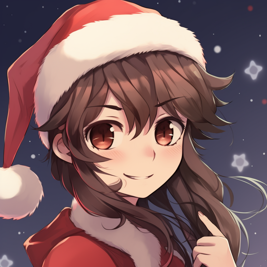 Anime styled pfp capturing a boy and girl interacting in a festive Christmas atmosphere. anime christmas pfp boy girl interaction