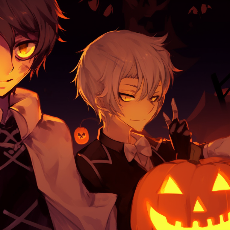 Two characters in ghoulish costumes, pale tones and sharp lines. halloween special aot matching pfp pfp for discord.