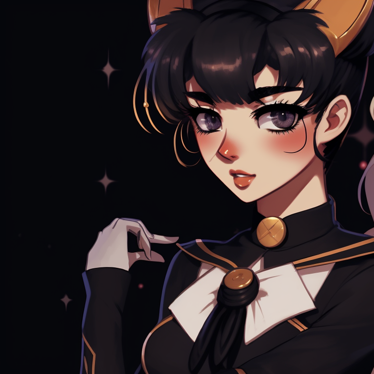 Two characters, sharp lines and contrasting outfits, battling under a midnight blue sky. sailor moon matching pfp halloween theme ideas pfp for discord.