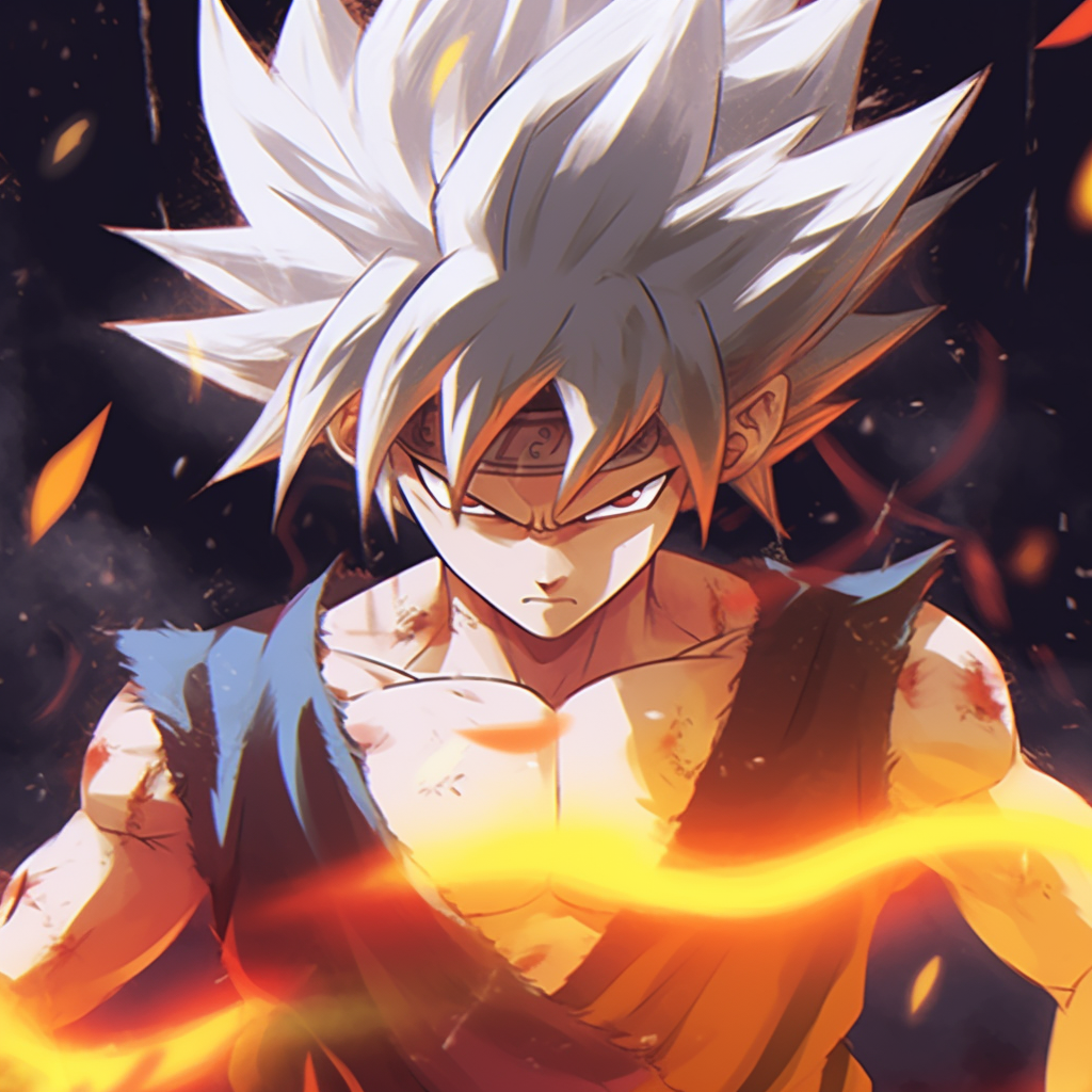 Super Saiyan Goku in intense battle stance, highlighted by strong outlines and dramatic shading. top animated pfp makers