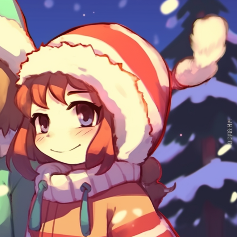 Asriel and Frisk in a snowy backdrop, pastel winter hues, wearing cozy anoraks. matching asriel christmas pfp designs pfp for discord.