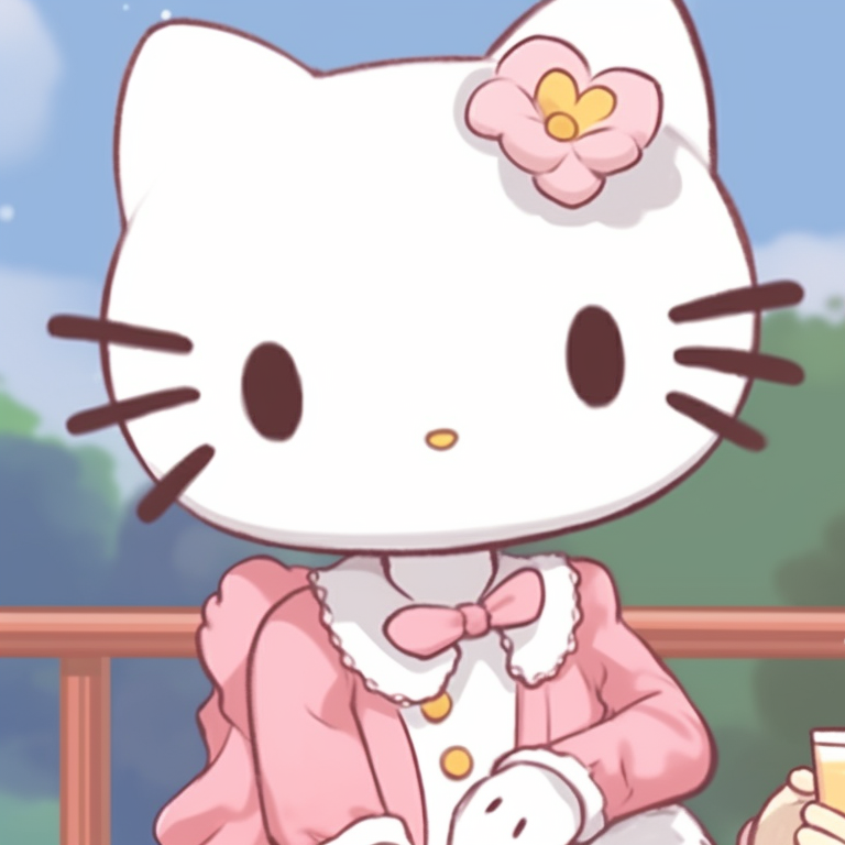 Two characters in modern street style attire, neon and monochrome shades, iconic Hello Kitty design elements. hello kitty aesthetic matching pfp pfp for discord.