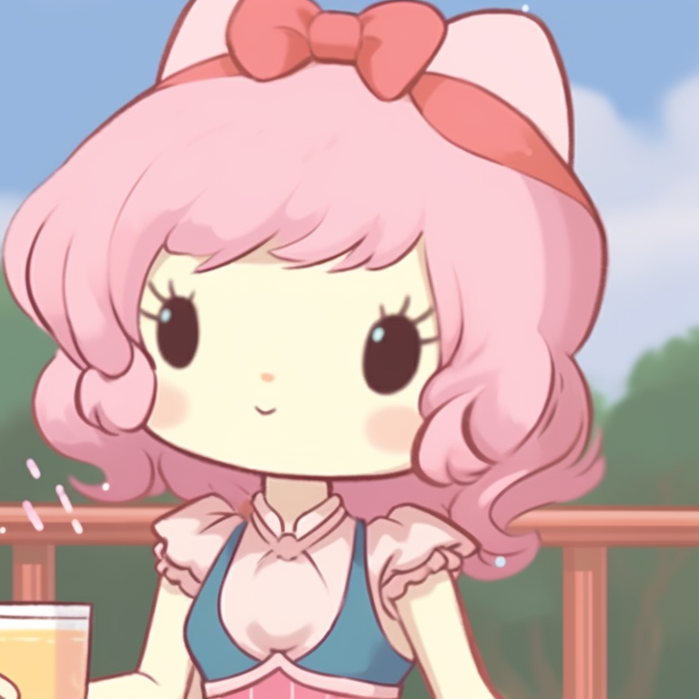 Two characters in modern street style attire, neon and monochrome shades, iconic Hello Kitty design elements. hello kitty aesthetic matching pfp pfp for discord.