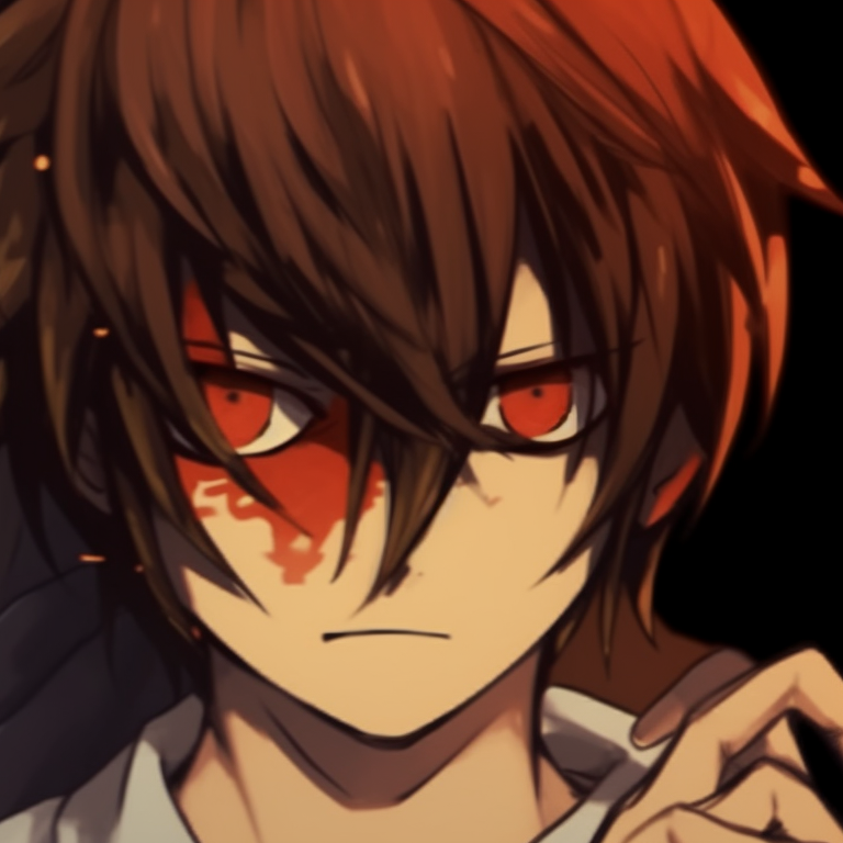 Close-up of two Death Note characters, displaying eerie transformation and sharp detailing. versatile death note matching pfp halloween theme pfp for discord.