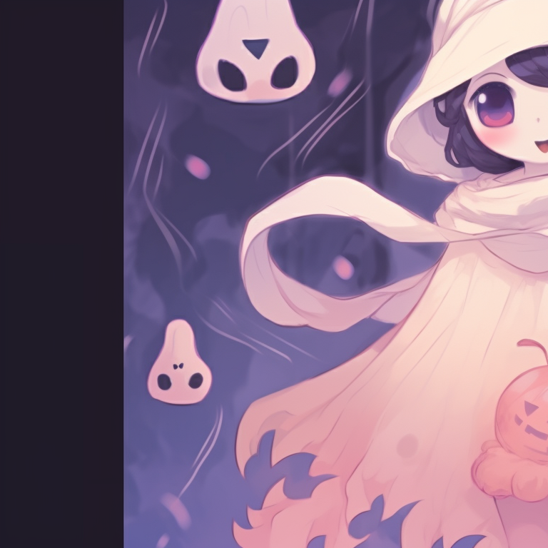 Two ghost characters surrounded by snowflakes, using pastel colors and soft shading. creative matching christmas pfp ghost themes pfp for discord.