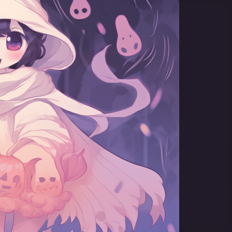 Two ghost characters surrounded by snowflakes, using pastel colors and soft shading. creative matching christmas pfp ghost themes pfp for discord.