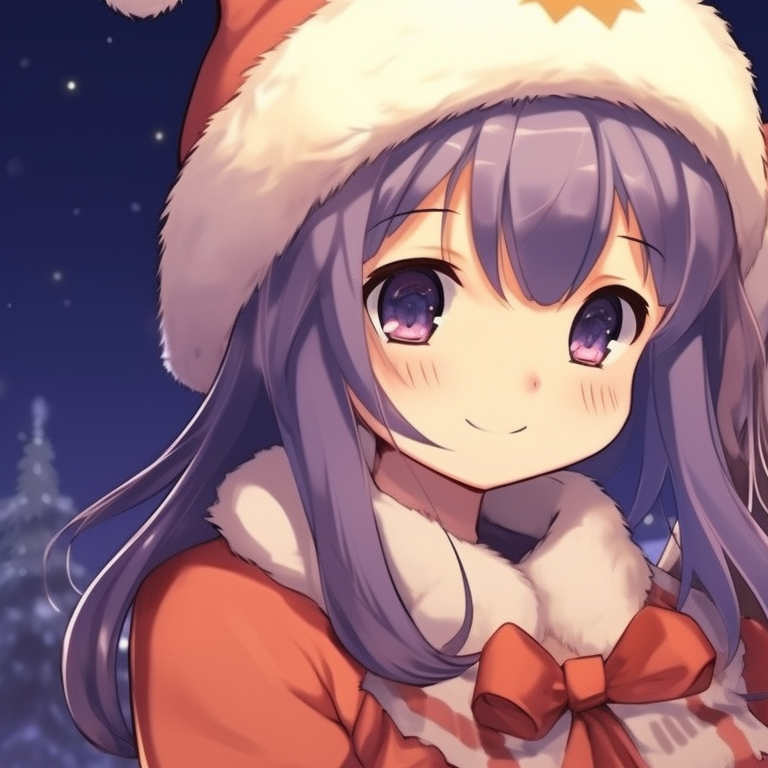 Anime girls in matching star-patterned outfits, clear night-sky background. adorable matching anime girl christmas pfp ideas pfp for discord.