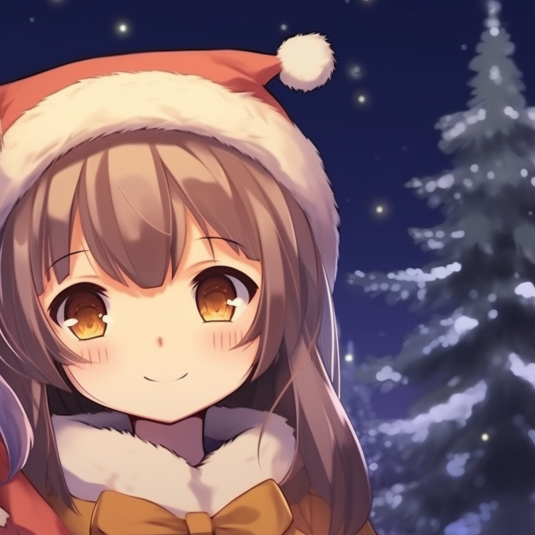 Anime girls in matching star-patterned outfits, clear night-sky background. adorable matching anime girl christmas pfp ideas pfp for discord.