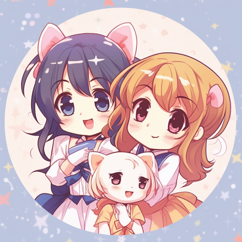 Cardcaptor Sakura and friends in chibi version showcasing vivid colors and cute expressions. anime 3 matching pfp for girls