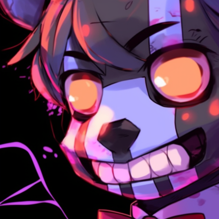 Two FNAF characters, sharp angles and stark coloring, eyes locked together. fnaf matching pfp character pairing pfp for discord.
