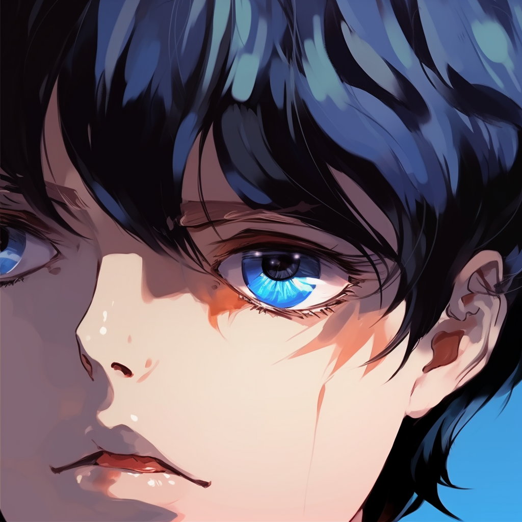 Intriguing anime eyes in a male profile, showcasing thoughtful expression via delicate shading and dramatic linework. pfp anime eyes male art