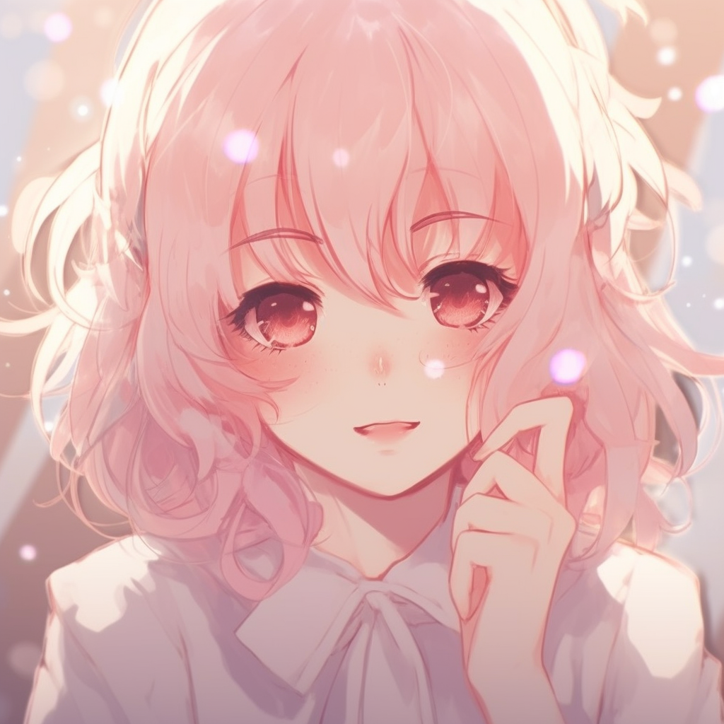 Pinky anime girl with a bright, pastel color scheme and delicate features. cute anime girl pfp inspiration anime pfp