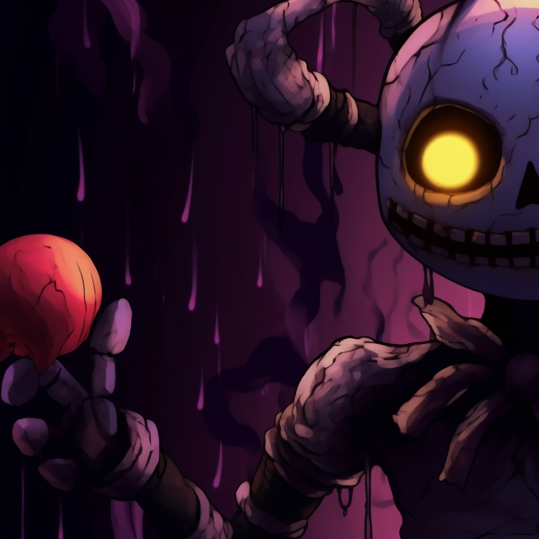 Two Fnaf characters in matching Halloween outfits, decorated with sinister aspects. halloween theme fnaf matching pfp variations pfp for discord.