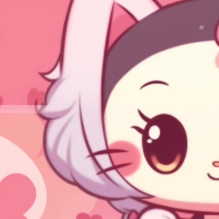 Two Hello Kitty characters touching noses, soft pastels and love symbols present. cute matching hello kitty pfp pfp for discord.