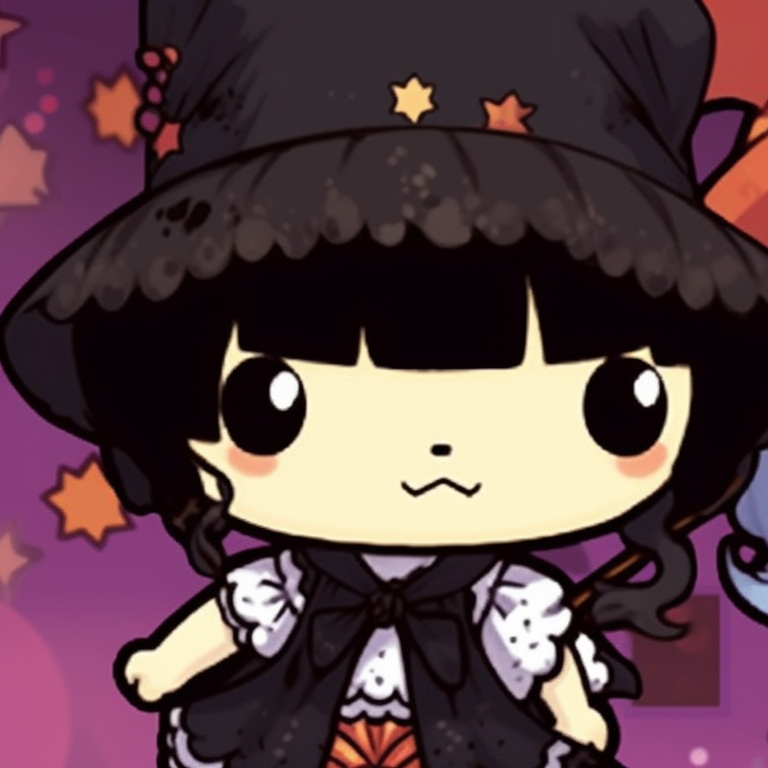 Two Sanrio characters, wearing spooky yet cute costumes, a star-filled background. sanrio halloween themed matching pfp pfp for discord.