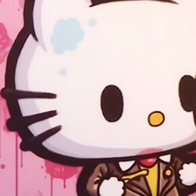 Two structures in playful poses, bright, cartoonish colors and bubbly vibe. hello kitty matching pfp ideas pfp for discord.