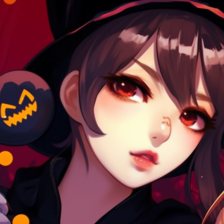 Two K-pop characters under a full moon, soft illumination highlights their Halloween costumes. kpop halloween theme matching pfp inspirations pfp for discord.