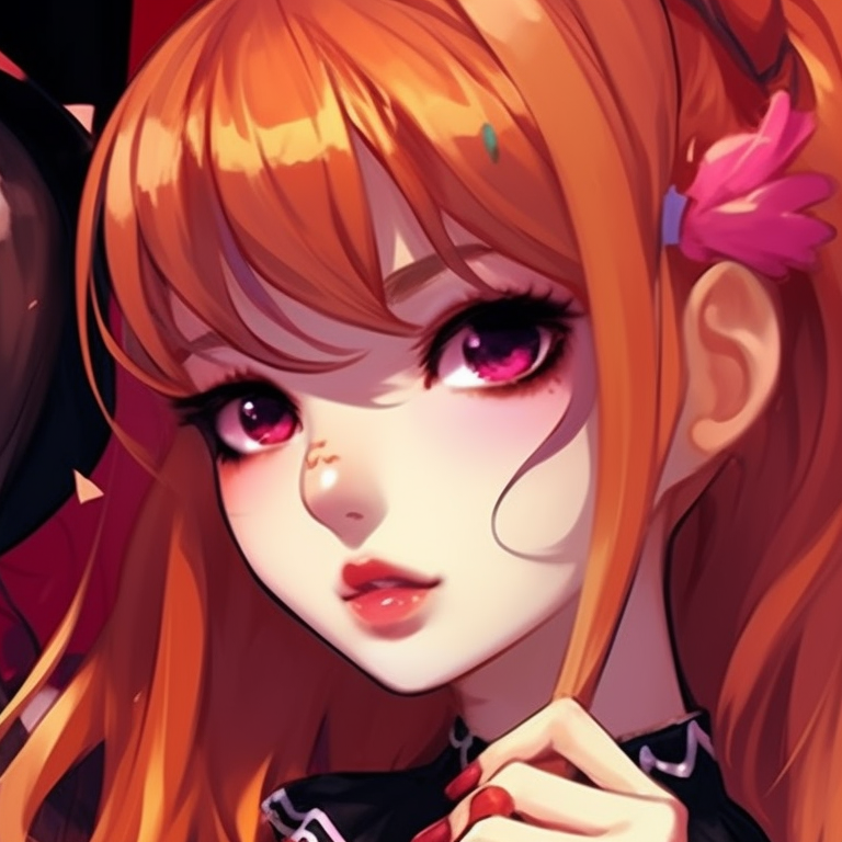 Two K-pop characters under a full moon, soft illumination highlights their Halloween costumes. kpop halloween theme matching pfp inspirations pfp for discord.